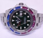 New Swiss Grade Replica Rolex GMT Master II Black Dial Blue & Red Squre Diamond Watch